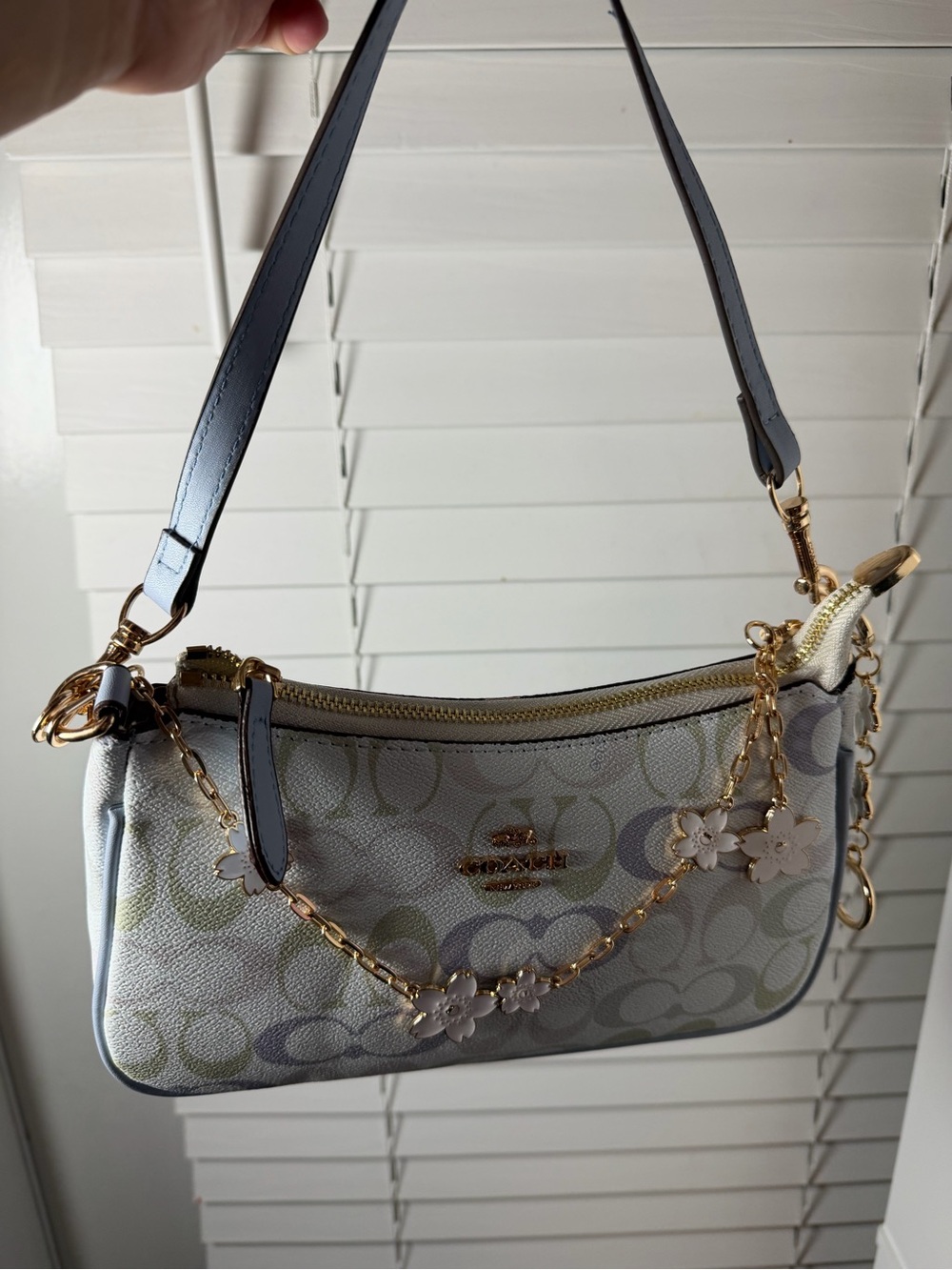 Coach Pale Blue Signature Floral Chain Shoulder Bag